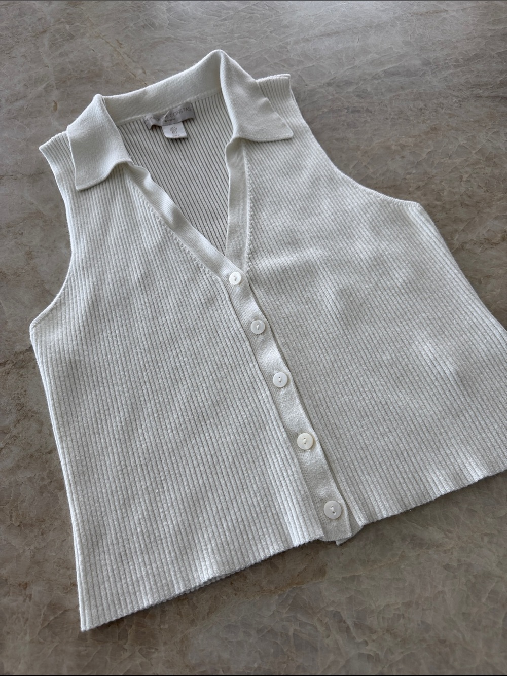 Caroline Constas Polo Sweater Tank Top Ribbed Button-Front Sleeveless Large